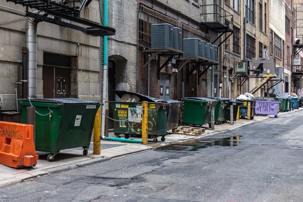 Dumpsters on 12th and Clover street in Philadelphia