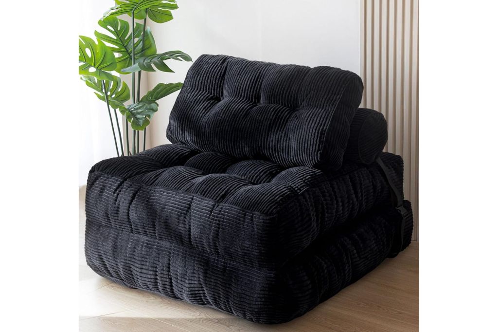 A foldable chair that turns into a bed.