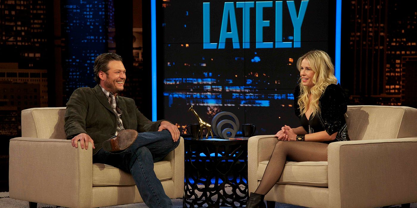 Chelsea Handler interviewing Blake Shelton on Chelsea Lately.