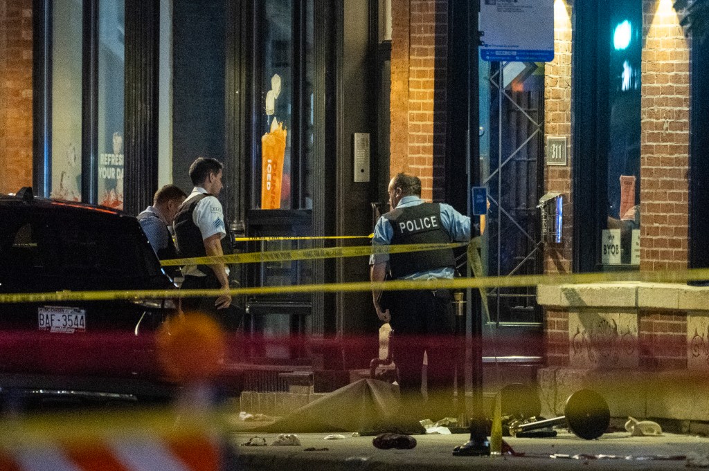 Chicago police investigate the shooting on July 3, 2025.