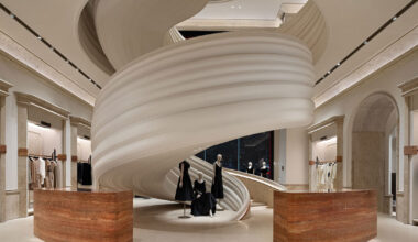 pleated aluminum skin conceals chongqing flagship store by liang architecture