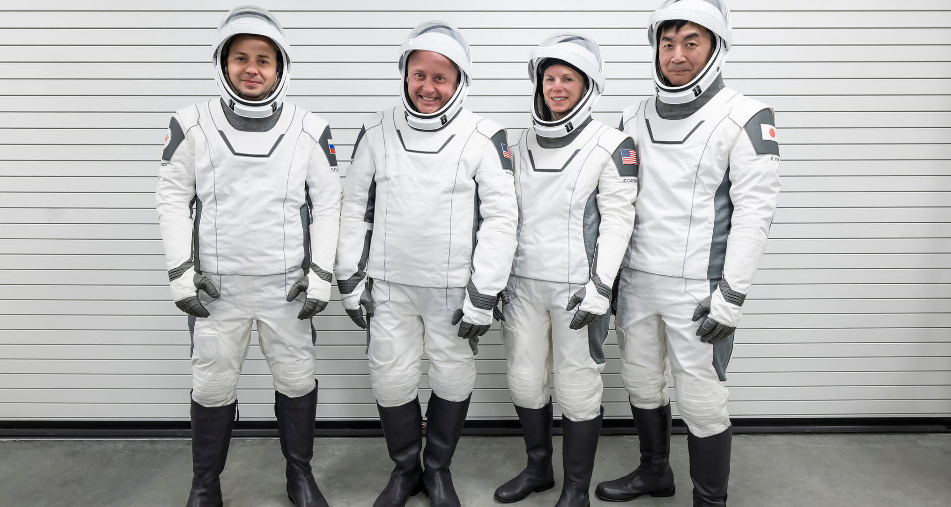 The crew of NASA’s SpaceX Crew-11 mission to the International Space Station pictured during a training session at SpaceX facilities in Florida.