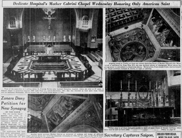 The Chicago Tribune reported on Aug. 7, 1955, of the upcoming dedication of Mother Cabrini's chapel in Chicago. (Chicago Tribune)