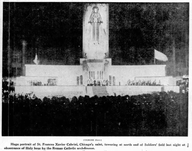 Cardinal Stritch presided over Holy Hour services at Soldier Field on Sept. 22, 1946, where St. Frances Xavier Cabrini was celebrated as America's only saint. (Chicago Tribune)