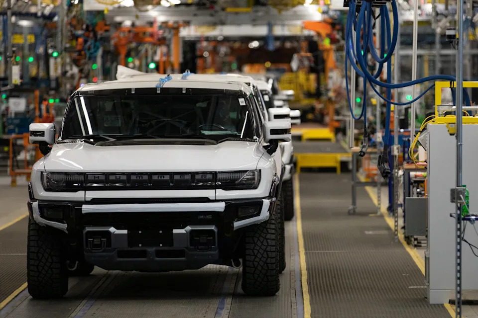 GMC Hummer electric vehicles on the production line at General Motors' Factory ZERO.<p>Emily Elconin&sol;Bloomberg&sol;Getty Images</p>