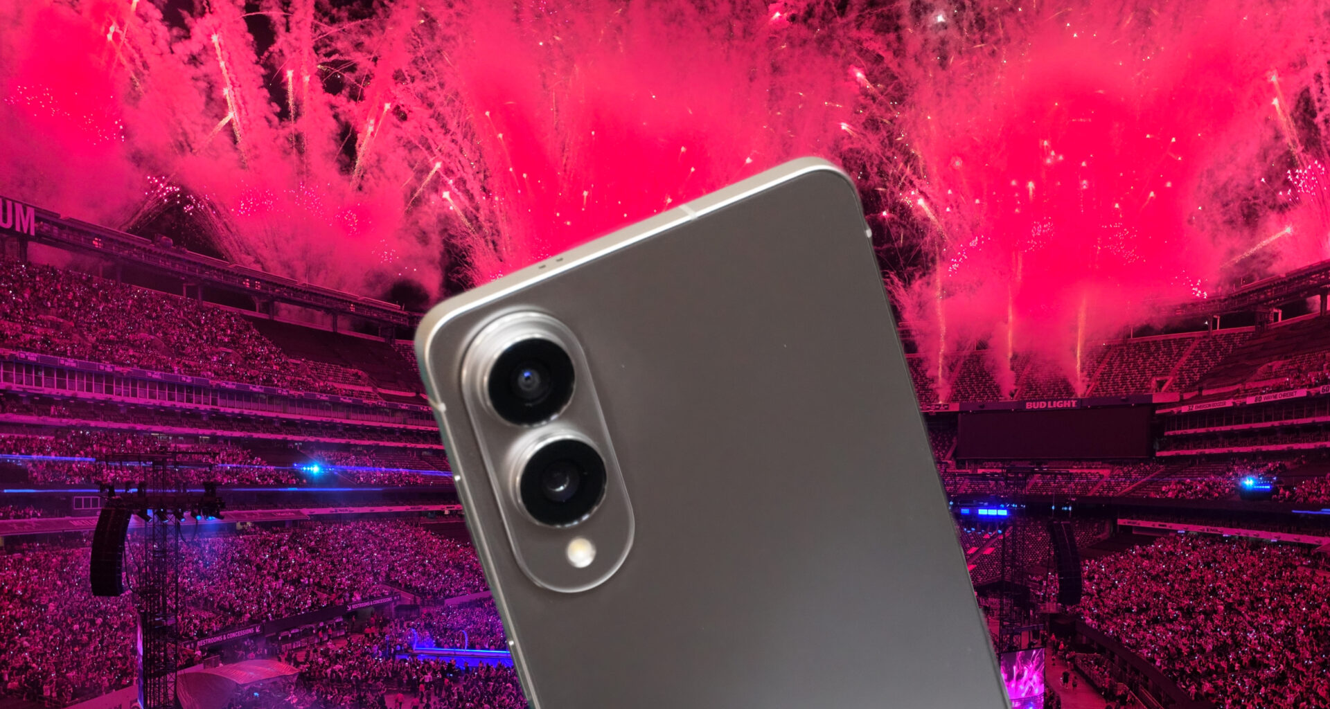 The Samsung Galaxy S25 Edge overlaid on a firework show.