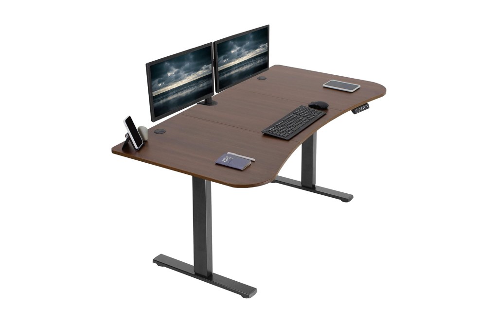 VIVO Electric 63 x 32 in Standing Desk, Memory Height Adjustment, 1B Series, Dark Walnut Top Black Frame, DESK-KIT-1B1D
