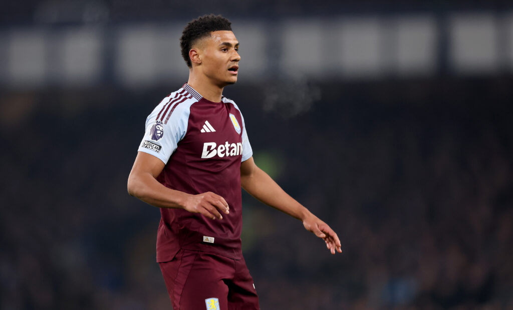 LIVERPOOL, ENGLAND - JANUARY 15: Ollie Watkins of Aston Villa during the Premier League match between Everton FC and Aston Villa FC at Goodison Park on January 15, 2025 in Liverpool, England. (Photo by Carl Recine/Getty Images)