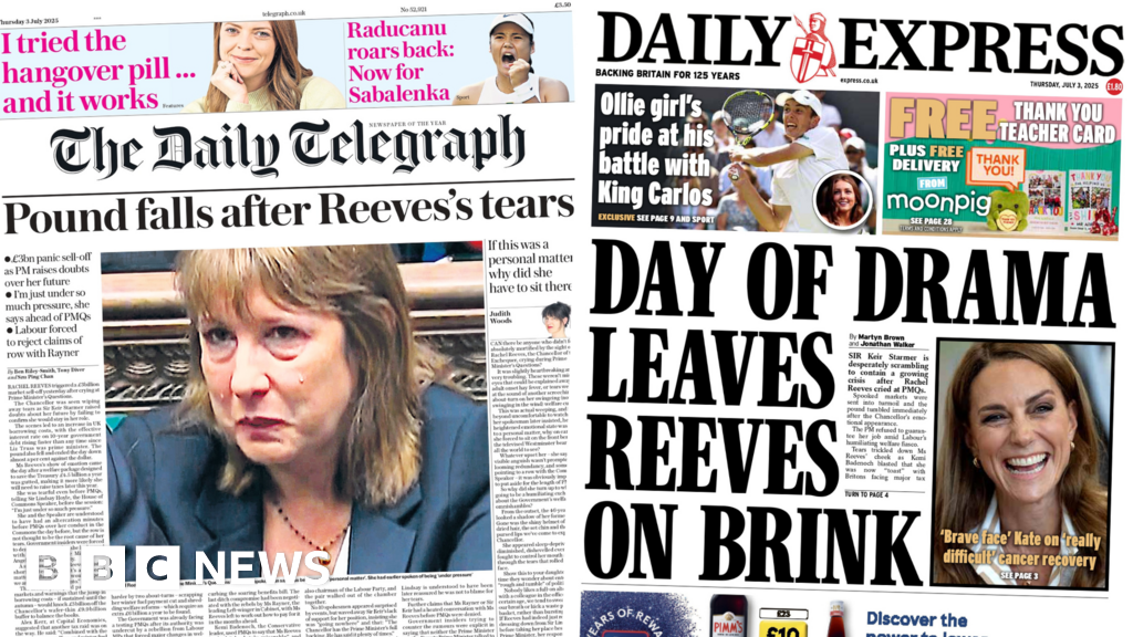 'Pound falls after Reeves tears' and 'Brave face' Kate