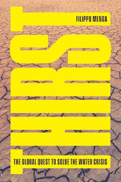 Yellow wording THIRST on dry cracked soil background, book cover