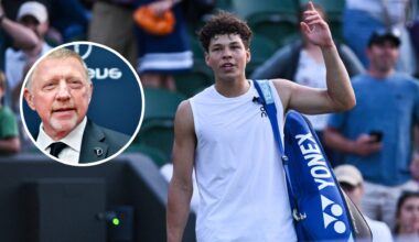 Boris Becker reacts to controversial umpire decision during Ben Shelton's second-round match at Wimbledon