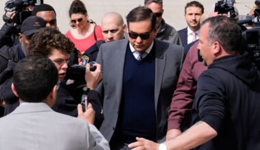 Former U.S. Rep. George Santos arrives at federal court for sentencing, Friday, April 25, 2025, in Central Islip, N.Y. (AP Photo/Julia Demaree Nikhinson)