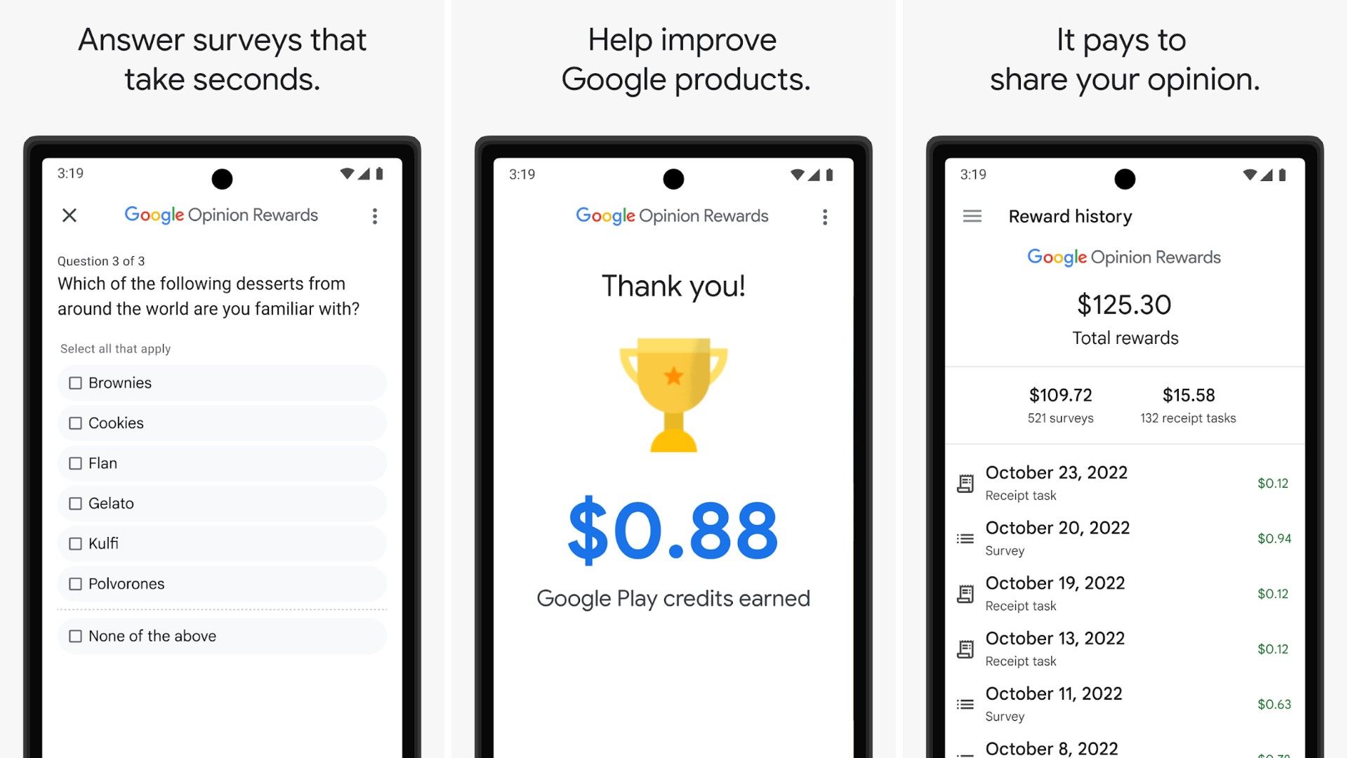 Google opinions rewards showing a person using the app and getting money.