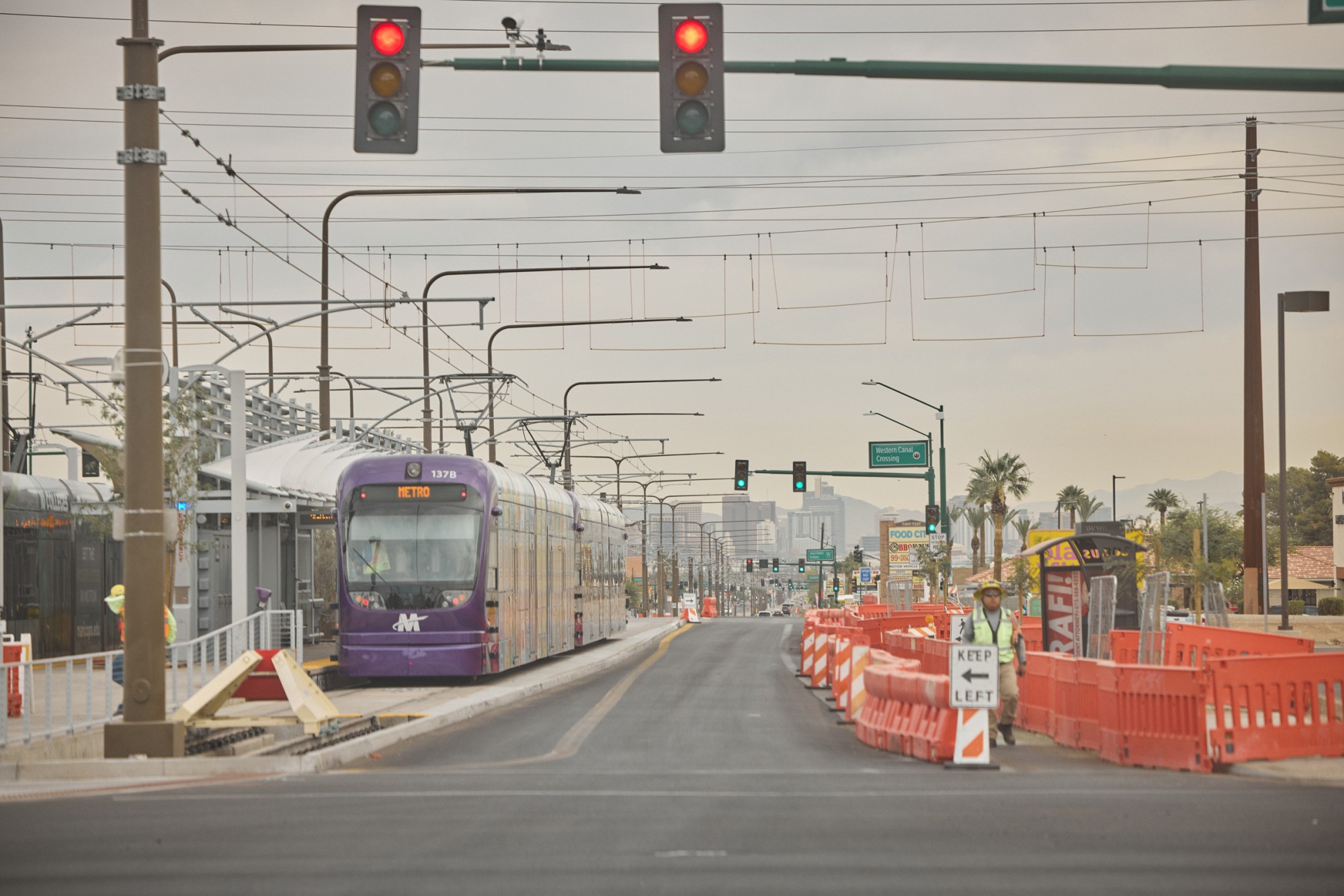 Newly built light rail in South Phoenix, Arizona.