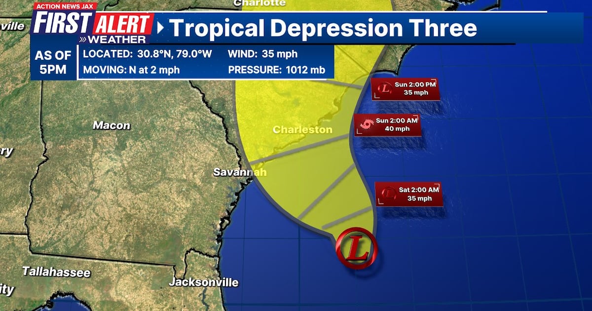 Tropical Depression #3 forms off Jacksonville’s coast – Action News Jax