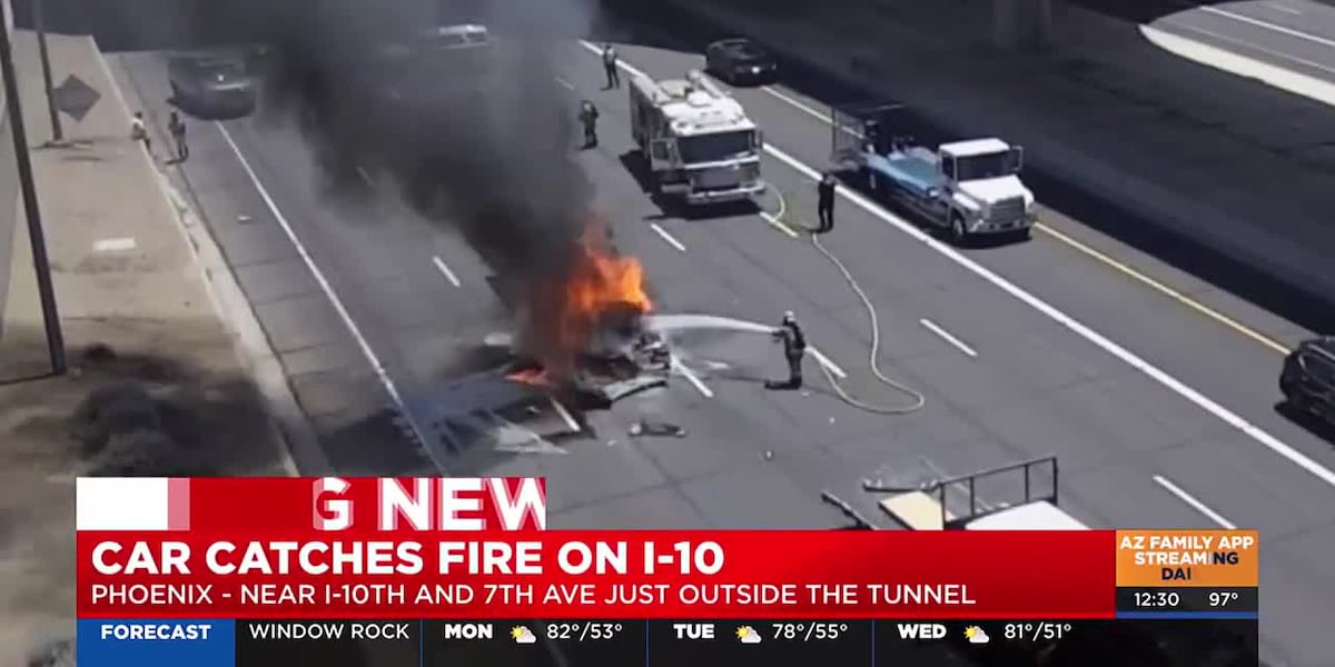 Car fire leads to traffic backup on I-10 in central Phoenix