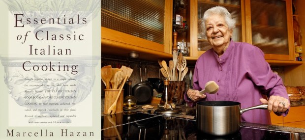 In this May 29, 2012 file photo, chef Marcella Hazan poses in the kitchen of her Longboat Key, Fla., home. Hazan, the Italian-born cookbook author who taught generations of Americans how to create simple, fresh Italian food, died Sept. 30, 2013 at her home in Florida. She was 89. (AP Photo/Chris O'Meara, File + cover courtesy of publisher)