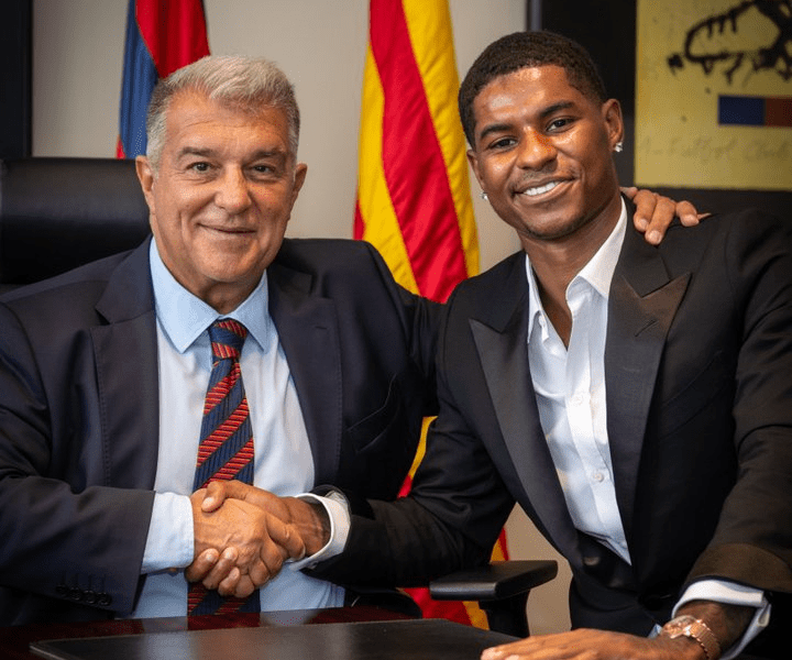 Marcus Rashford with Joan Laporta