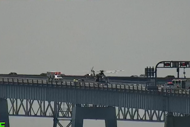 helicopter lands on bridge after crash