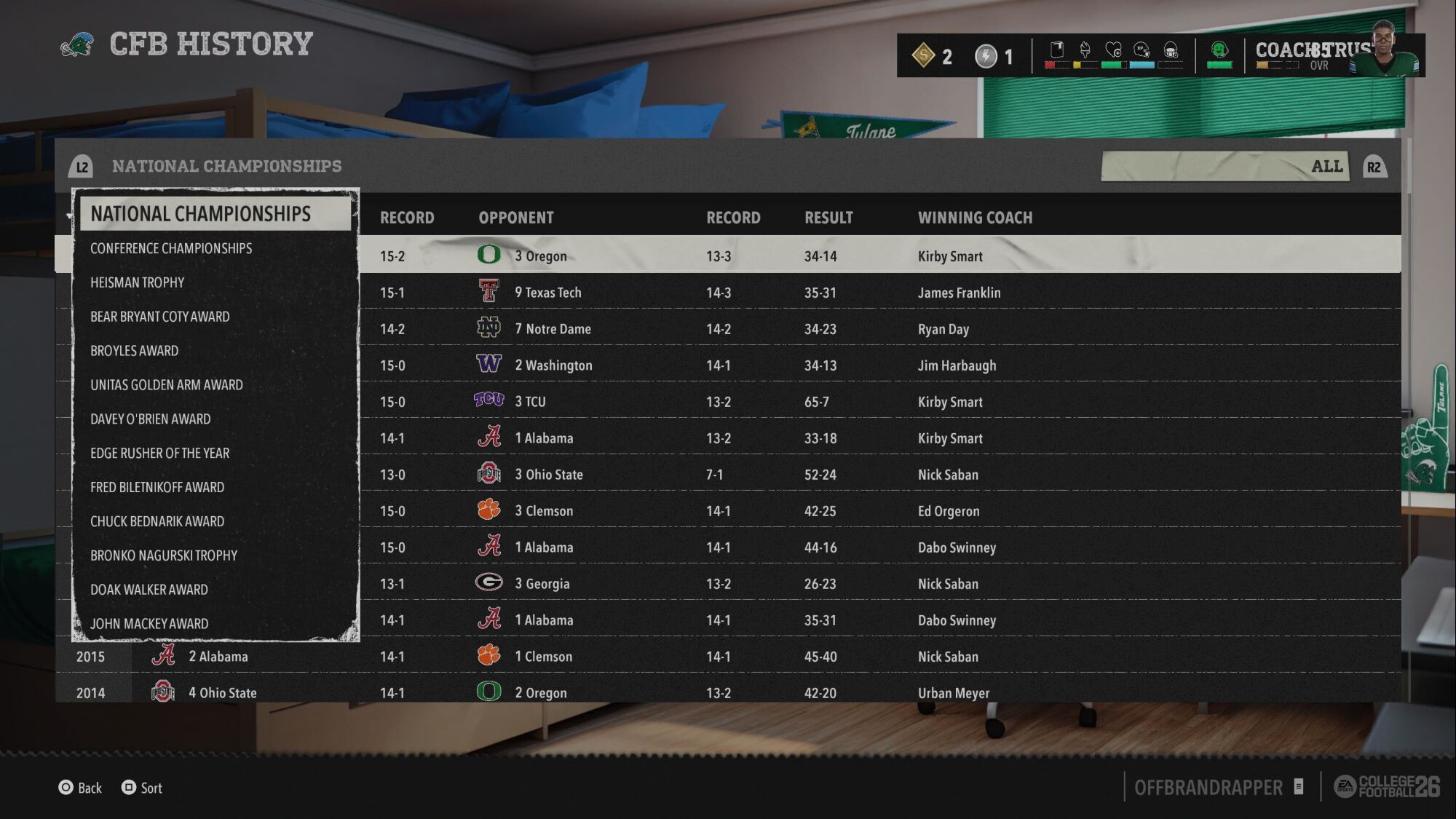 Screenshot of College Football 26