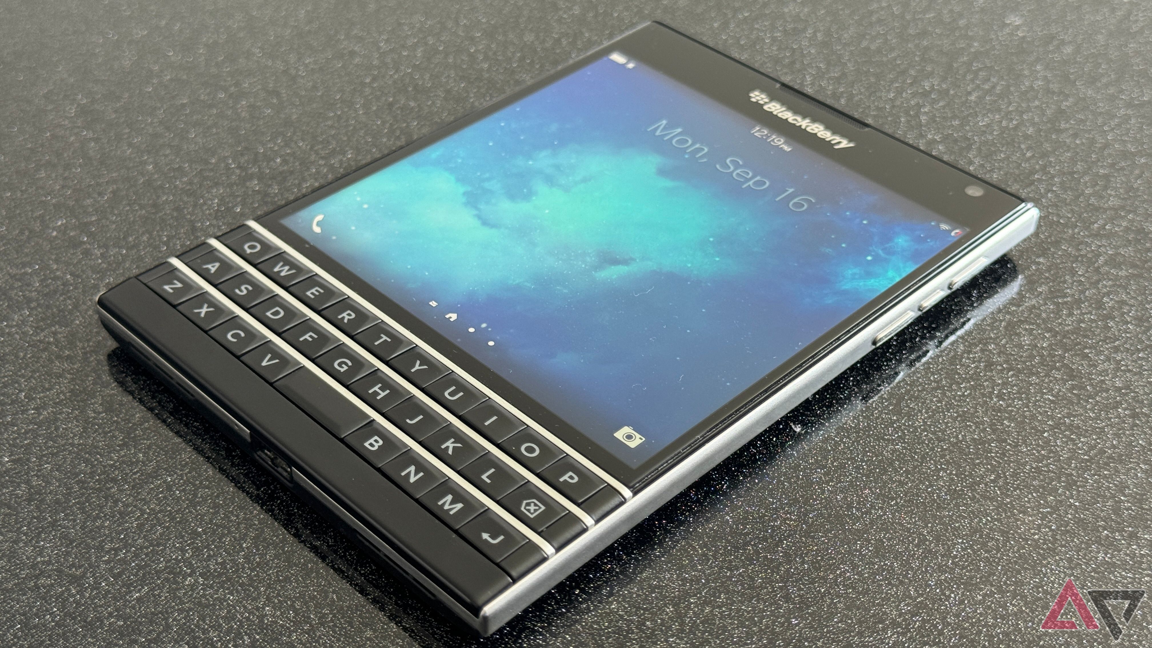 BlackBerry Passport laying on a table in 2024