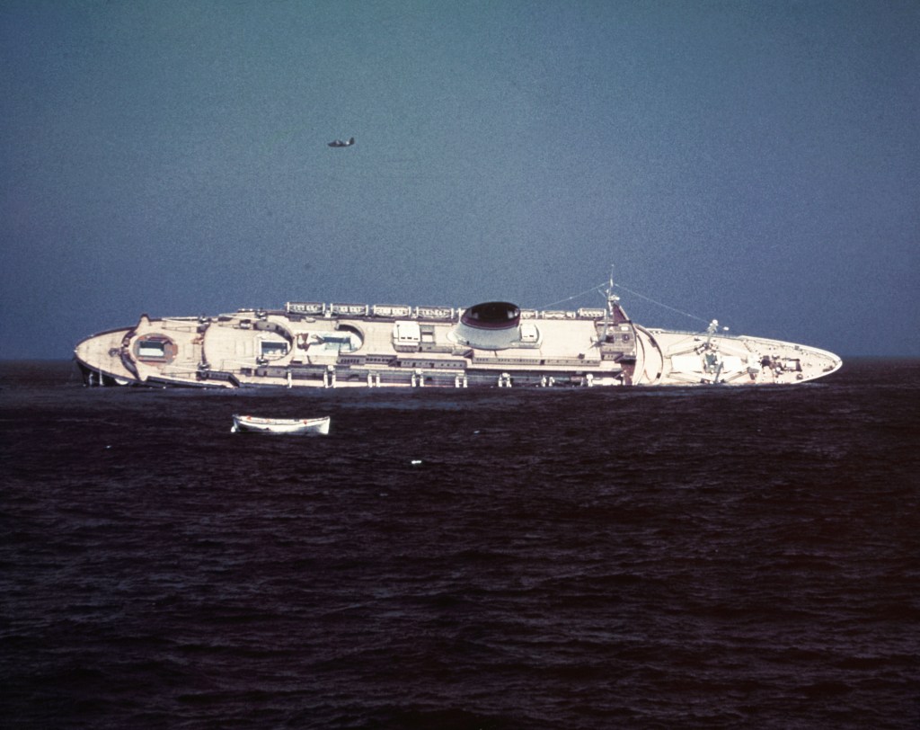 The sinking Andrea Doria ocean liner.