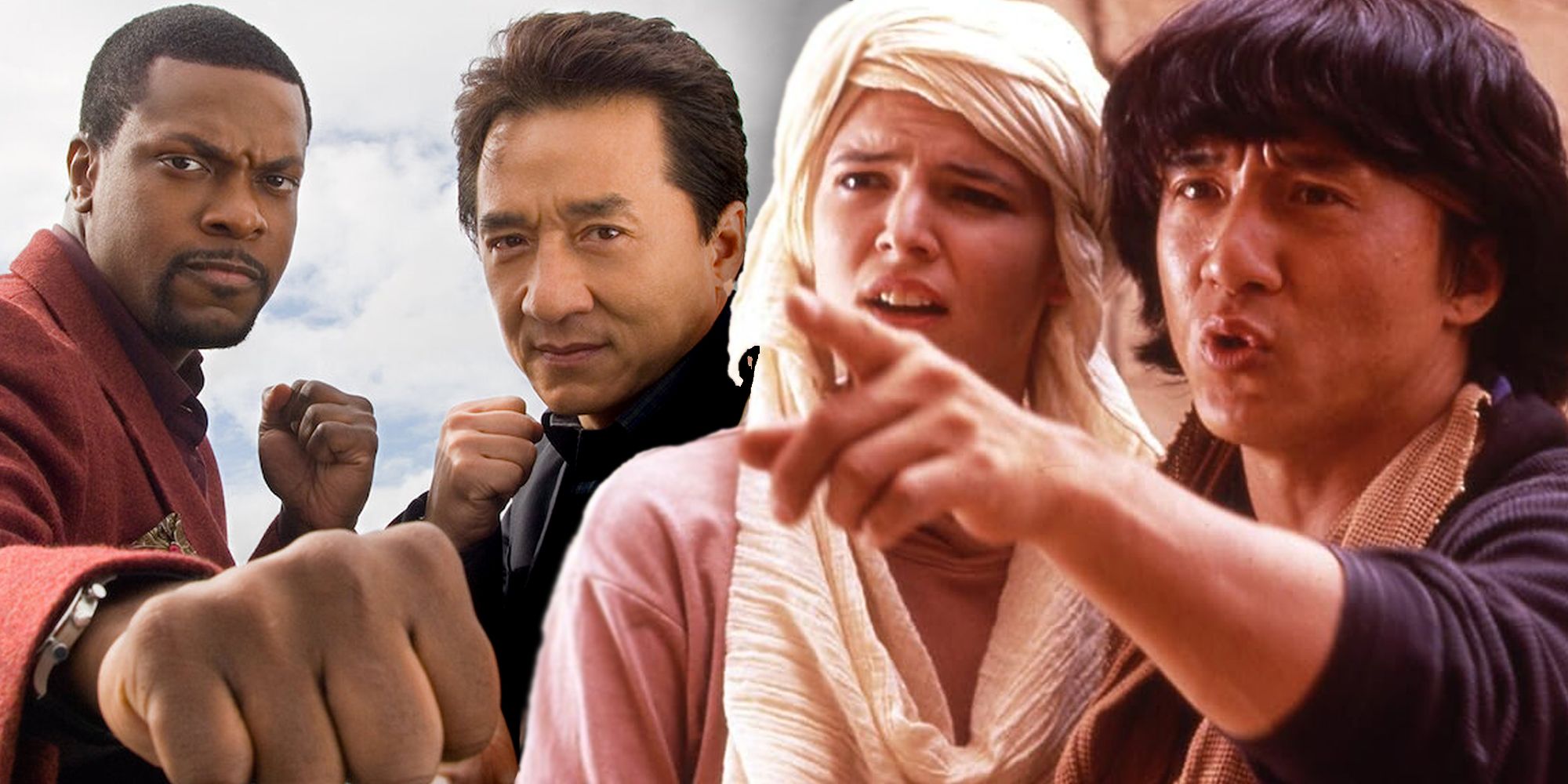 Jackie Chan movie split image with Rush Hour 2 and Operation Condor