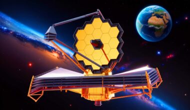Illustration of the James Webb Space Telescope detecting biosignatures in the atmosphere of an exoplanet. Image generated by AI.