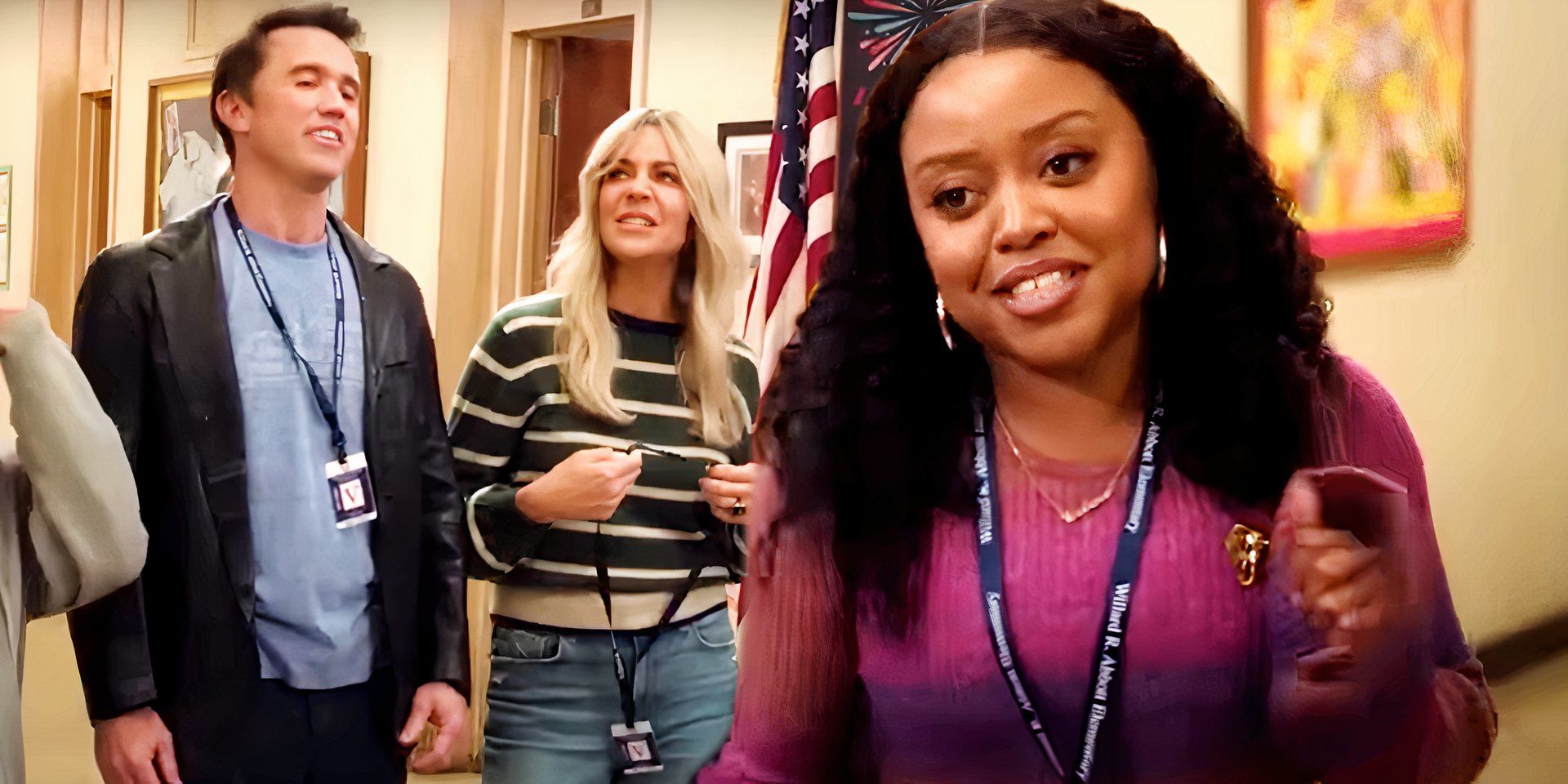 Janine introduces herself in Abbott Elementary while the It's Always Sunny cast arrive at the school