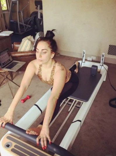 Lady Gaga doing Pilates.