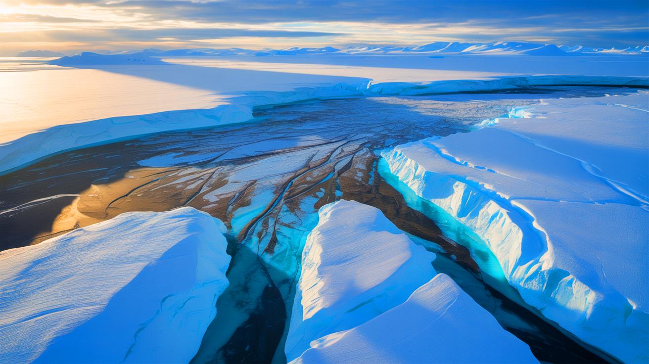 Illustration of ancient, river-carved landscapes beneath the East Antarctic Ice Sheet, generated by artificial intelligence.