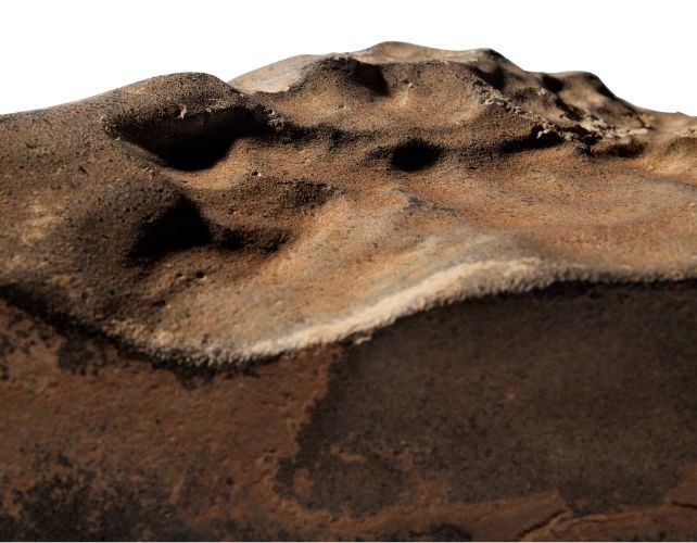 a close-up of the reddish-brown mars rock showing its fairly smooth surface