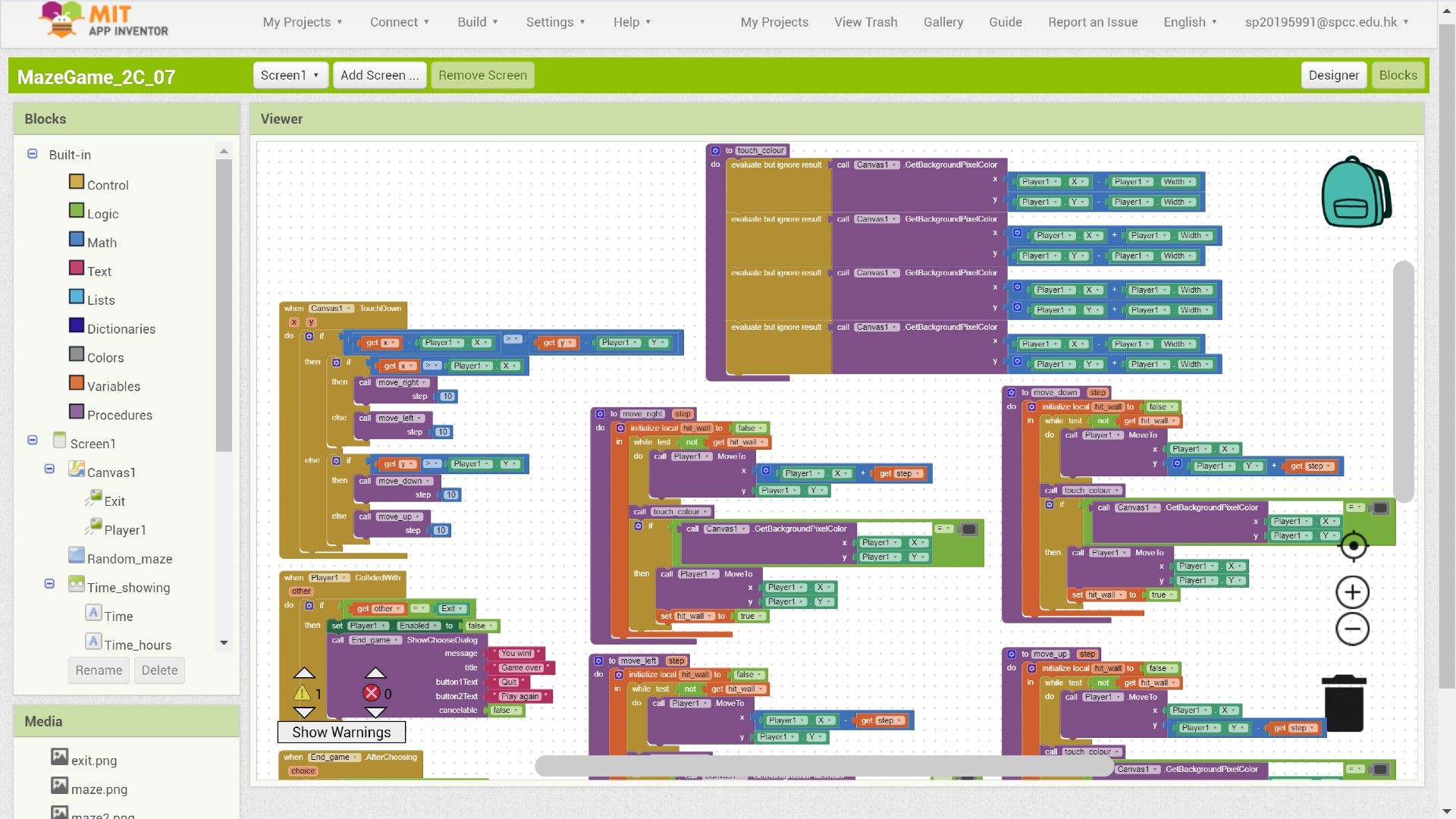 MIT App Inventor showing blocks being used to make an app.