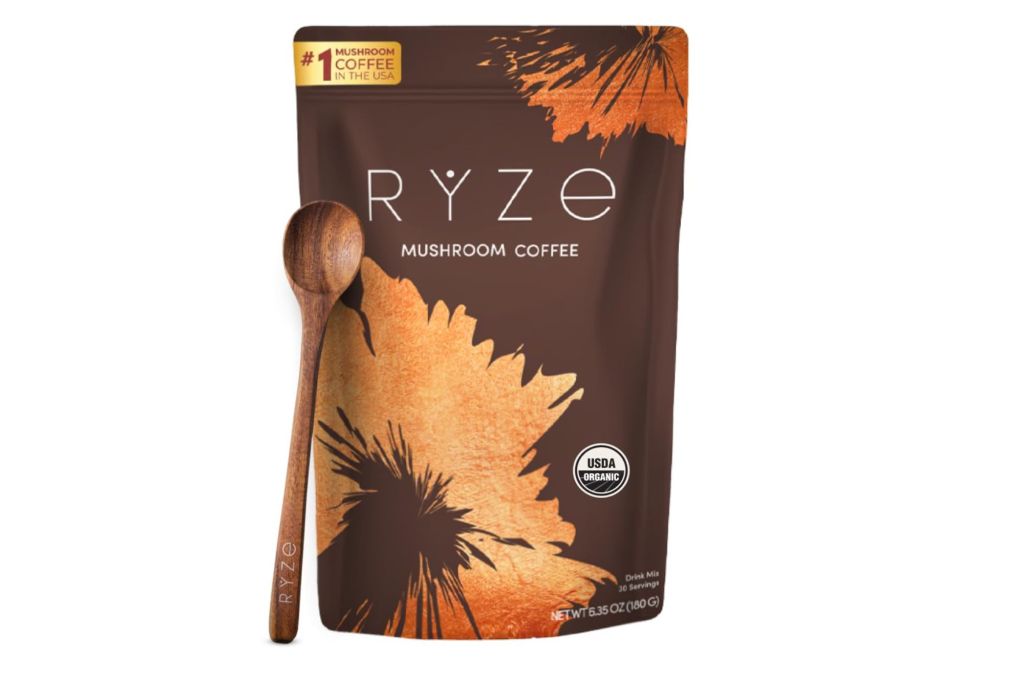 A bag of RYZE mushroom coffee.