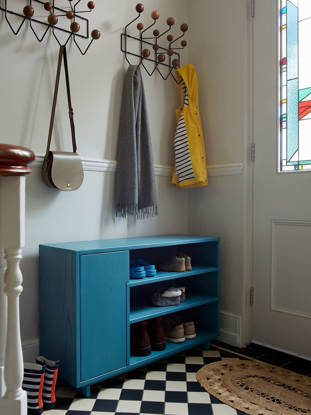 blue shoe bench