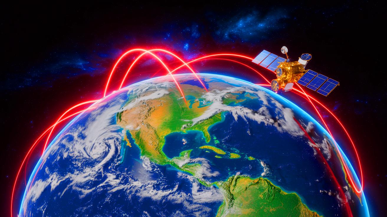 Illustration of the South Atlantic Anomaly and its effects on Earth's magnetic field. Image generated by AI.