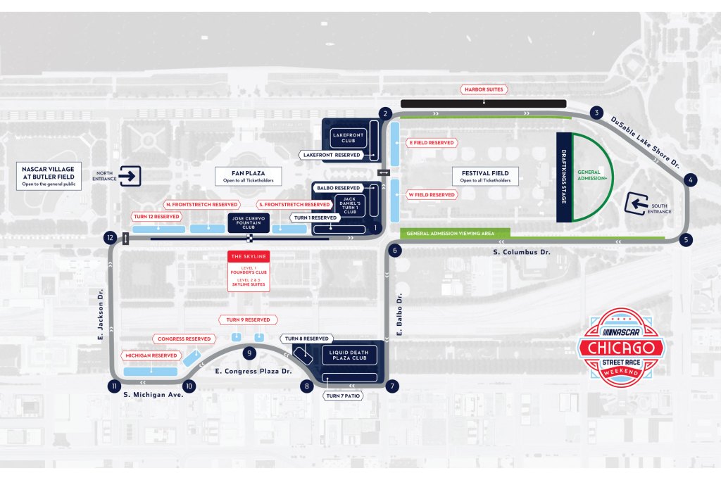 A map of a NASCAR street race around a stadium