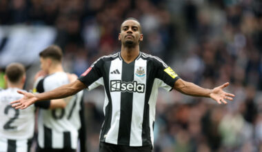 NEWCASTLE UPON TYNE, ENGLAND - MARCH 02: Alexander Isak of Newcastle United celebrates scoring his team's first goal from the penalty spot during t...