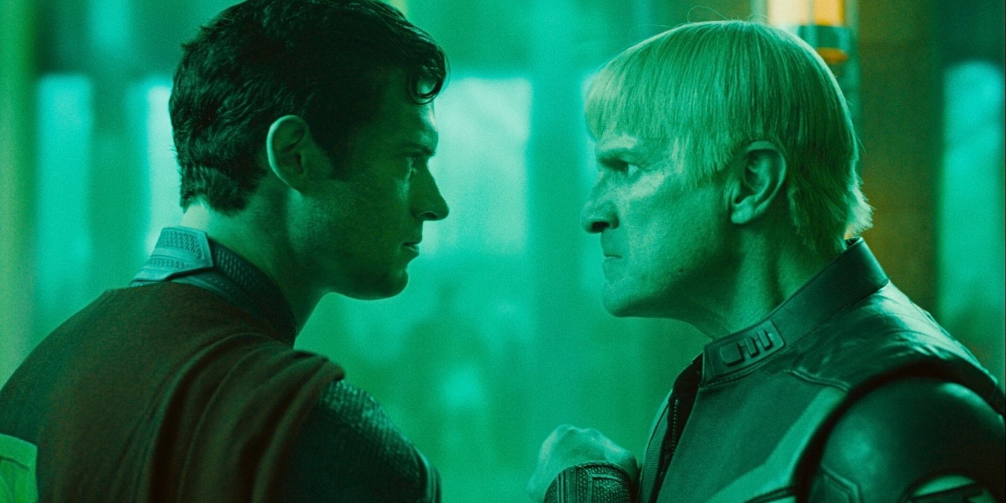 David Corenswet's Superman and Nathan Fillion's Guy Gardner having an intense moment in the 2025 movie