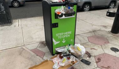 Overflowing litter baskets, spilling food and debris, burden NYC streets and sidewalks