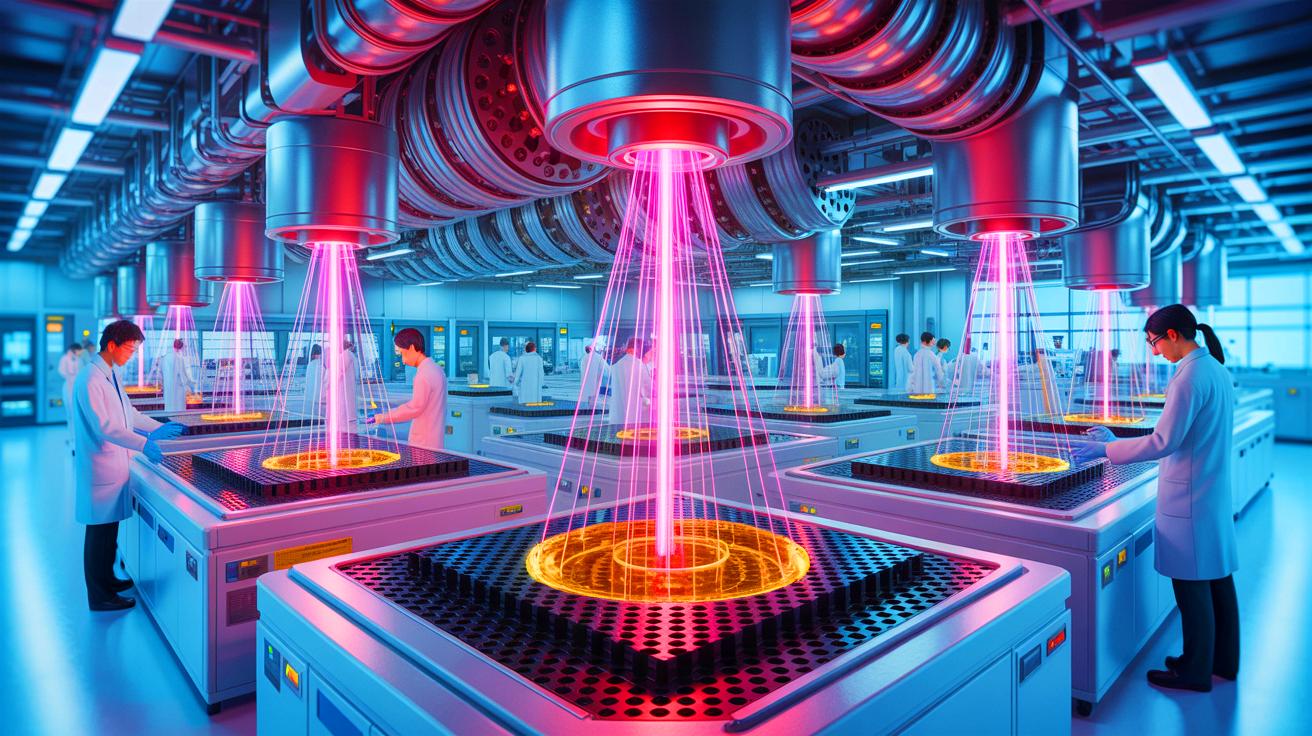 Illustration of Japan's innovative method for recycling PTFE using electron beam technology, generated by artificial intelligence.