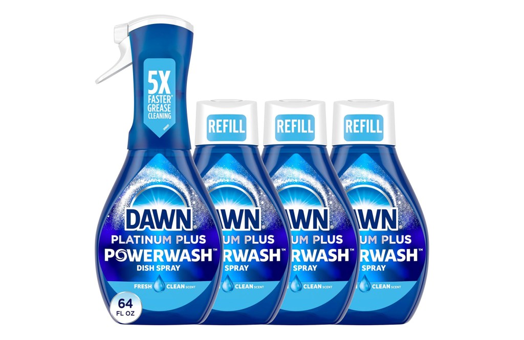 Dawn Platinum Powerwash Dish Spray, Dish Soap Liquid, Fresh Scent Bundle, 1 Spray (16oz) + 3 Refills (16oz each)(Pack of 4)
