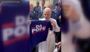 Chicago family goes viral giving Pope Leo XIV "Da Pope" T-shirt at mass in Italy