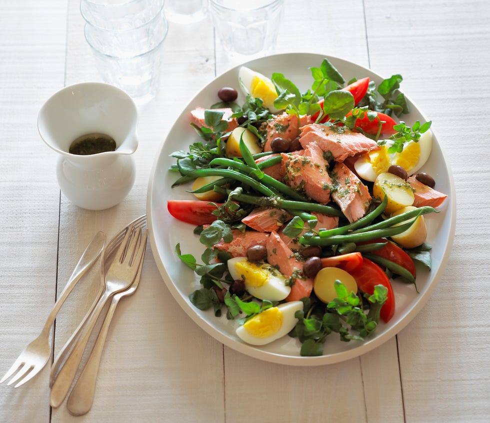 reinvented traditional nicoise with salmon instead of tuna