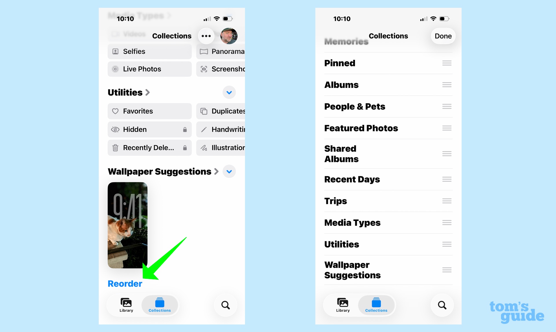 reordering collections in iOS 26 photos