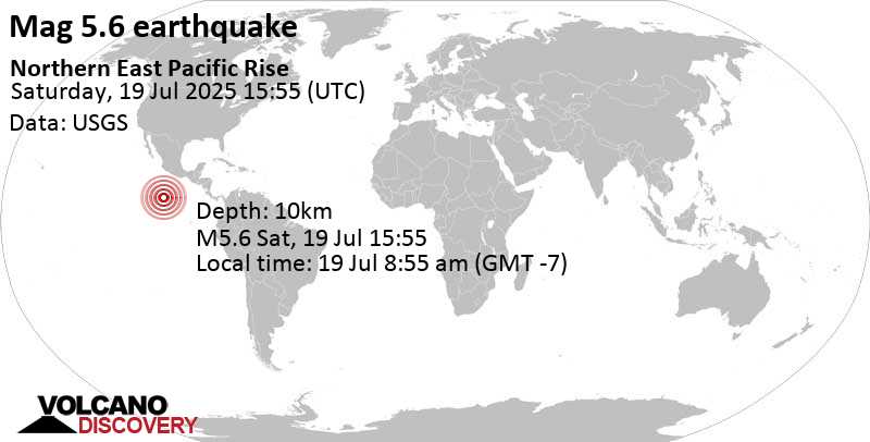 5.6 quake Northern East Pacific Rise Jul 19, 2025 08:55 am (GMT -7)