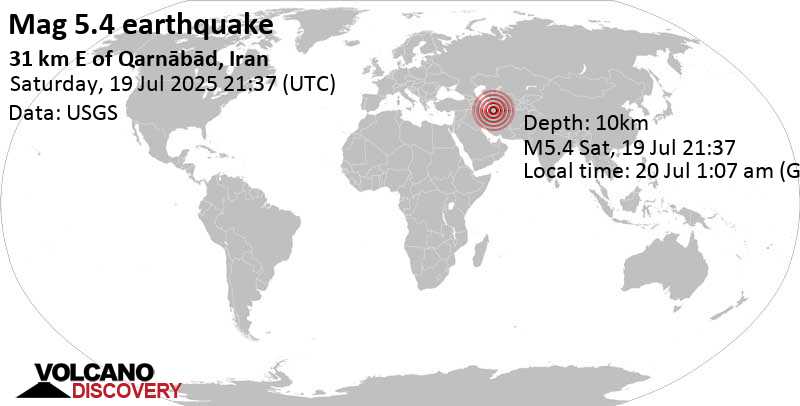 5.4 quake 44 km east of Gorgan, Golestan Province, Iran, Jul 20, 2025 01:07 am (Tehran time)