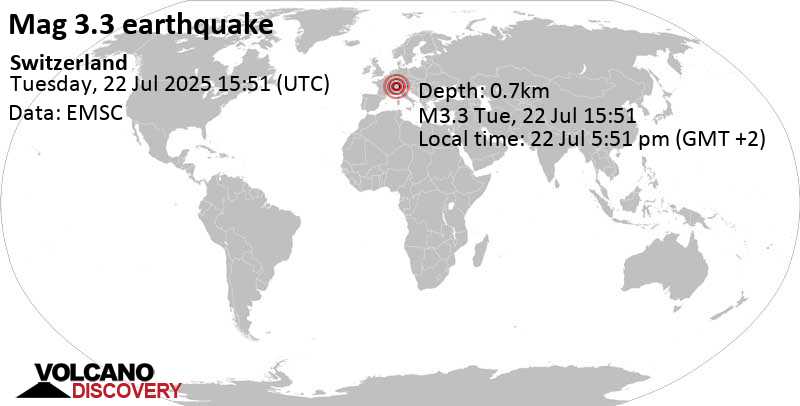 3.3 quake 55 km southeast of Bern, Bern-Mittelland District, Canton de Berne, Switzerland, Jul 22, 2025 05:51 pm (GMT +2)