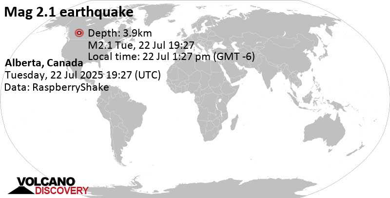 2.1 quake Valleyview, 49 km west of Fox Creek, Fox Creek, Alberta, Canada, Jul 22, 2025 01:27 pm (GMT -6)