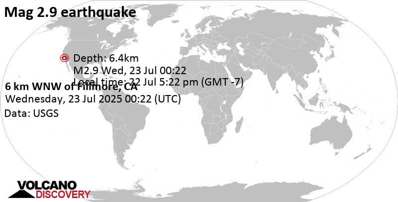 2.9 quake 20 mi northeast of Oxnard, Ventura County, California, United States, Jul 22, 2025 05:22 pm (GMT -7)